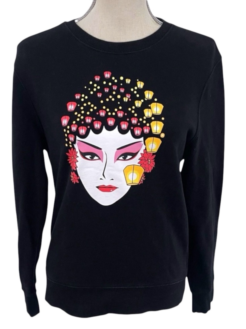 LUSHANGHAI Black Cotton Geisha Lantern Graphic Crewneck Sweatshirt (S)